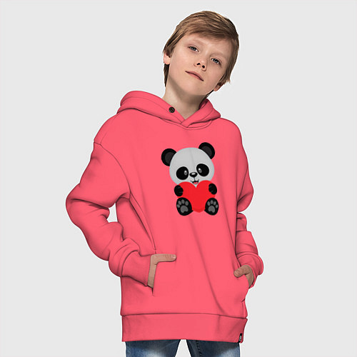 Детское худи оверсайз Love Панда / Коралловый – фото 4