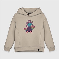 Толстовка оверсайз детская Девушка супергерой в маске анонимуса с Pop-it, цвет: миндальный