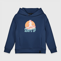 Толстовка оверсайз детская Surfs Up Кот сёрфер на гребне волны, цвет: тёмно-синий