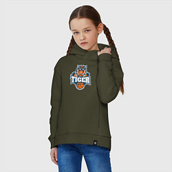 Толстовка оверсайз детская Tiger Basketball, цвет: хаки — фото 2