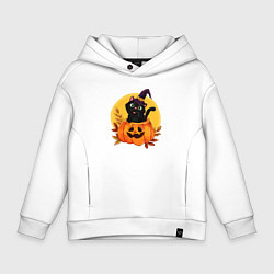 Толстовка оверсайз детская Кот волшебник, цвет: белый