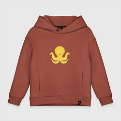 Толстовка оверсайз детская Осьминог Желтый Улыбается, цвет: кирпичный