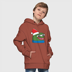 Толстовка оверсайз детская Pepe, pepe happy, Пепе хеппи, pepe happy new year, цвет: кирпичный — фото 2