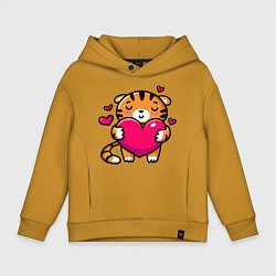Толстовка оверсайз детская Милый тигренок с сердечком, цвет: горчичный