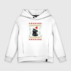 Толстовка оверсайз детская Рождественский свитер Черный мопс, цвет: белый