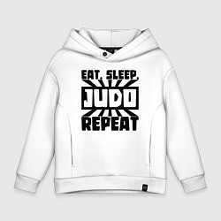 Толстовка оверсайз детская Eat, Sleep, Judo, Repeat, цвет: белый