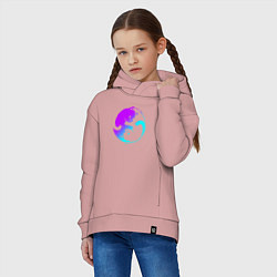 Толстовка оверсайз детская ИНЬ ЯНЬ КОТИКИ В НЕОНЕ, цвет: пыльно-розовый — фото 2