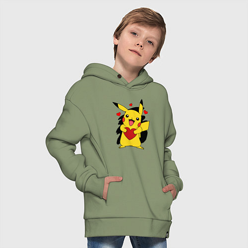 Детское худи оверсайз ПИКАЧУ И СЕРДЕЧКО POKENON PIKACHU LOVE / Авокадо – фото 4