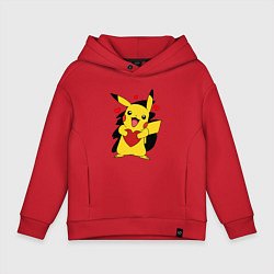 Толстовка оверсайз детская ПИКАЧУ И СЕРДЕЧКО POKENON PIKACHU LOVE, цвет: красный
