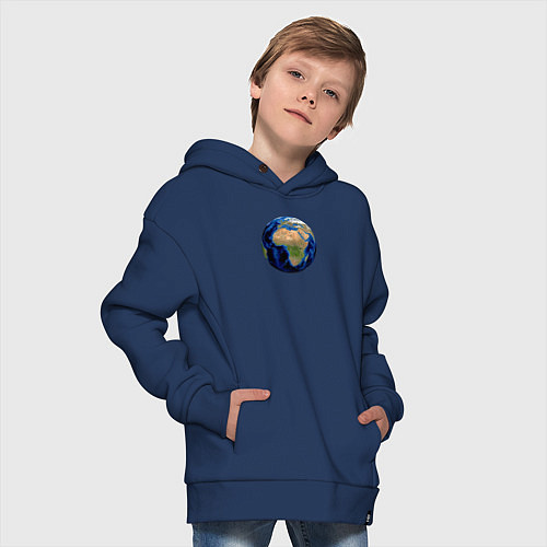 Детское худи оверсайз Планета солнечной системы земля / Тёмно-синий – фото 4