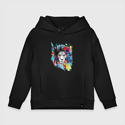 Детское худи оверсайз Лев в цветах и перьях