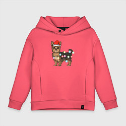 Толстовка оверсайз детская Йоркширский терьер новогодний, цвет: коралловый