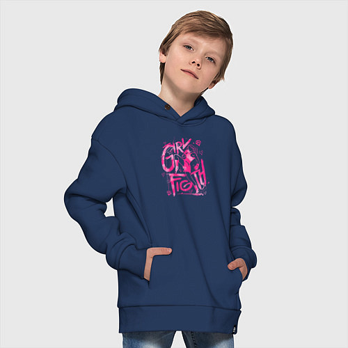 Детское худи оверсайз GIRL FIGTH женская драка / Тёмно-синий – фото 4