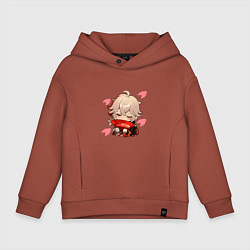 Толстовка оверсайз детская Маленький Казуха ест геншин импакт, цвет: кирпичный