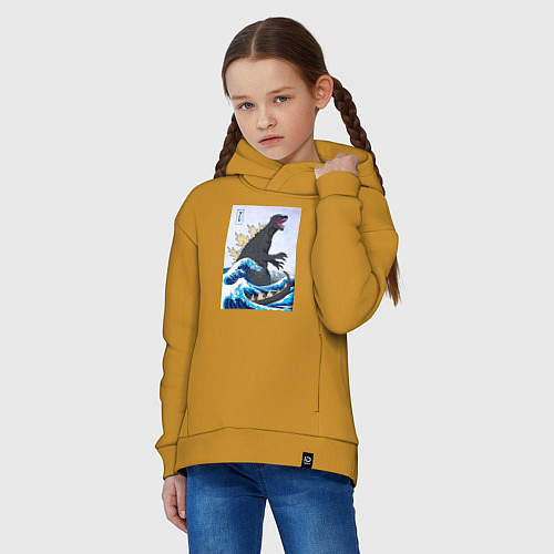 Детское худи оверсайз Godzilla in The Waves Eastern / Горчичный – фото 3