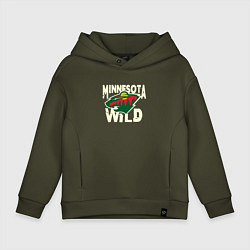 Толстовка оверсайз детская Миннесота Уайлд, Minnesota Wild, цвет: хаки