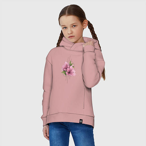 Детское худи оверсайз Акварельный розовой цветок / Пыльно-розовый – фото 3