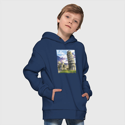Детское худи оверсайз Италия Пизанская башня / Тёмно-синий – фото 4