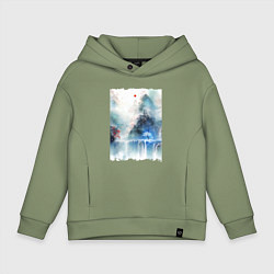 Толстовка оверсайз детская Изумительный японский пейзаж, цвет: авокадо