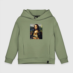 Толстовка оверсайз детская Shiba Inu Mona Lisa, цвет: авокадо