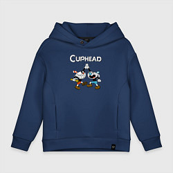 Толстовка оверсайз детская Cuphead веселые чашечки, цвет: тёмно-синий