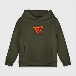 Толстовка оверсайз детская Fire horse огненная лошадь, цвет: хаки