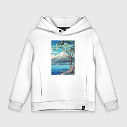 Толстовка оверсайз детская Mount Fuji from Lake Yamanaka Гора Фудзи, цвет: белый