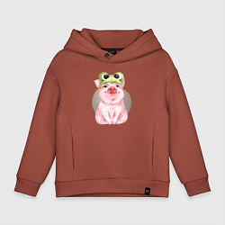 Толстовка оверсайз детская Милый поросенок в шапке-лягушке, цвет: кирпичный