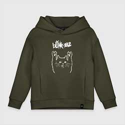 Толстовка оверсайз детская Blink 182 Рок кот, цвет: хаки