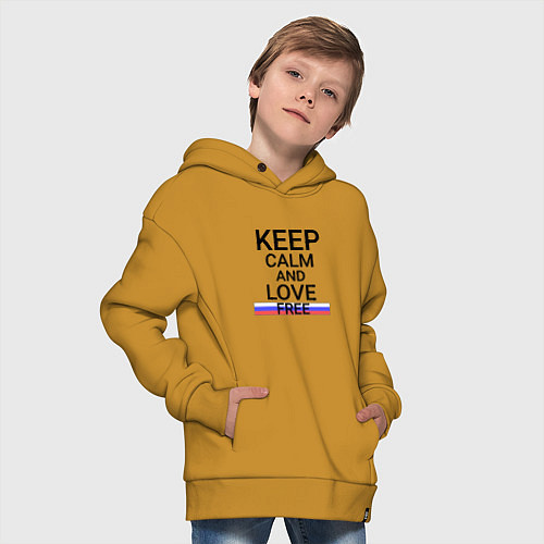 Детское худи оверсайз Keep calm Free Свободный / Горчичный – фото 4