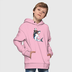 Толстовка оверсайз детская Опоссум верхом на акуле, цвет: светло-розовый — фото 2