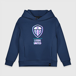 Толстовка оверсайз детская Leeds United FC в стиле Glitch, цвет: тёмно-синий