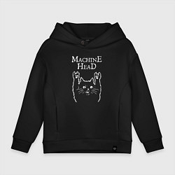 Толстовка оверсайз детская Machine Head Рок кот, цвет: черный