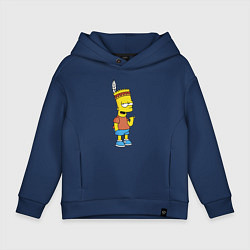 Толстовка оверсайз детская Барт Симпсон - индеец, цвет: тёмно-синий