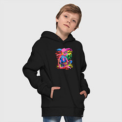Толстовка оверсайз детская Барт Симпсон - крутой скейтер - разноцветные клякс, цвет: черный — фото 2