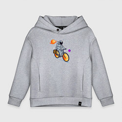 Толстовка оверсайз детская Космонавт едет на велосипеде, цвет: меланж