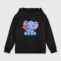 Толстовка оверсайз детская Love Elephant, цвет: черный