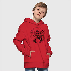 Толстовка оверсайз детская Vitruvian drummer, цвет: красный — фото 2