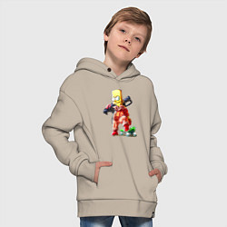 Толстовка оверсайз детская Крутой Барт Симпсон с оружием на плече и скейтборд, цвет: миндальный — фото 2