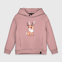 Толстовка оверсайз детская Кролик с рожками - кролик олень, цвет: пыльно-розовый