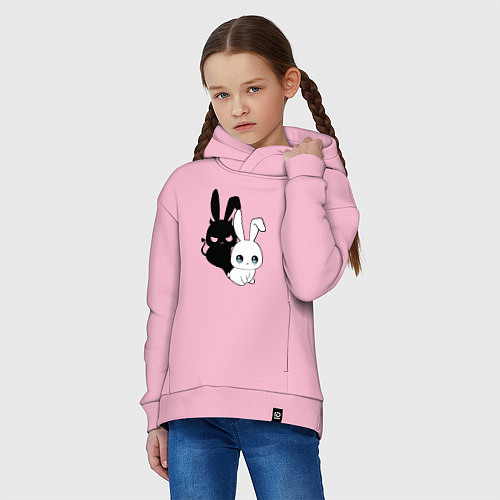 Детское худи оверсайз Милый кролик - ангелочек или дьяволёнок? / Светло-розовый – фото 3