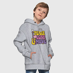 Толстовка оверсайз детская Мир любовь и музыка, цвет: меланж — фото 2