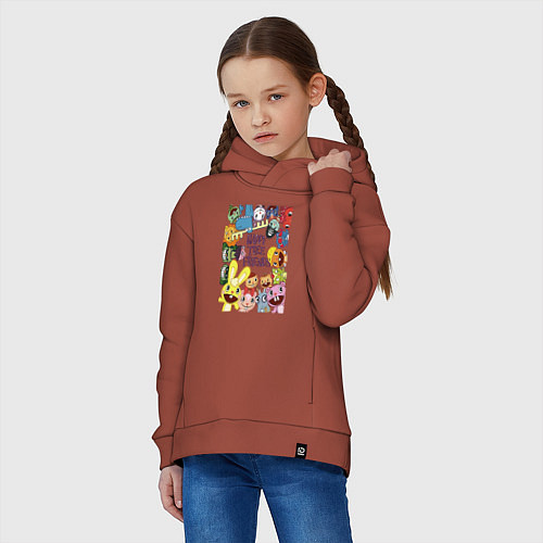 Детское худи оверсайз Happy three friends - poster / Кирпичный – фото 3
