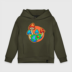 Толстовка оверсайз детская Грибной мир, цвет: хаки