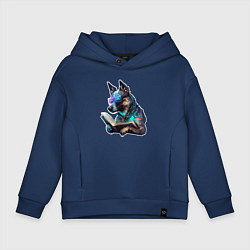 Детское худи оверсайз Киберпанк собака с книгой