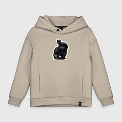 Толстовка оверсайз детская Маленький черный кролик, цвет: миндальный