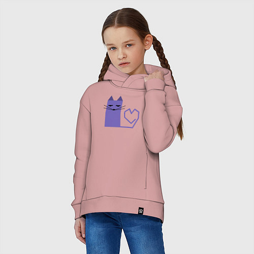 Детское худи оверсайз Кот с сердечком в минимализме / Пыльно-розовый – фото 3