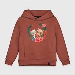 Толстовка оверсайз детская Влюбленные мишки в сердце, цвет: кирпичный