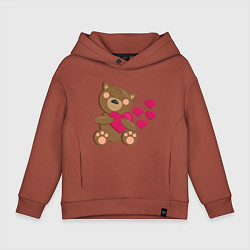 Толстовка оверсайз детская Влюбленный медведь с сердцем, цвет: кирпичный