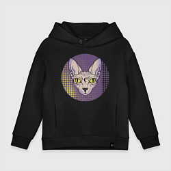 Толстовка оверсайз детская Кошка сфинкс в татуировках, цвет: черный